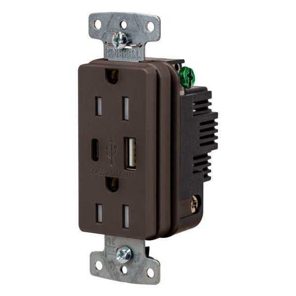 Bryant USB Charger Duplex Receptacle, 15A 125V, 2-Pole 3-Wire Grounding USBB15AC